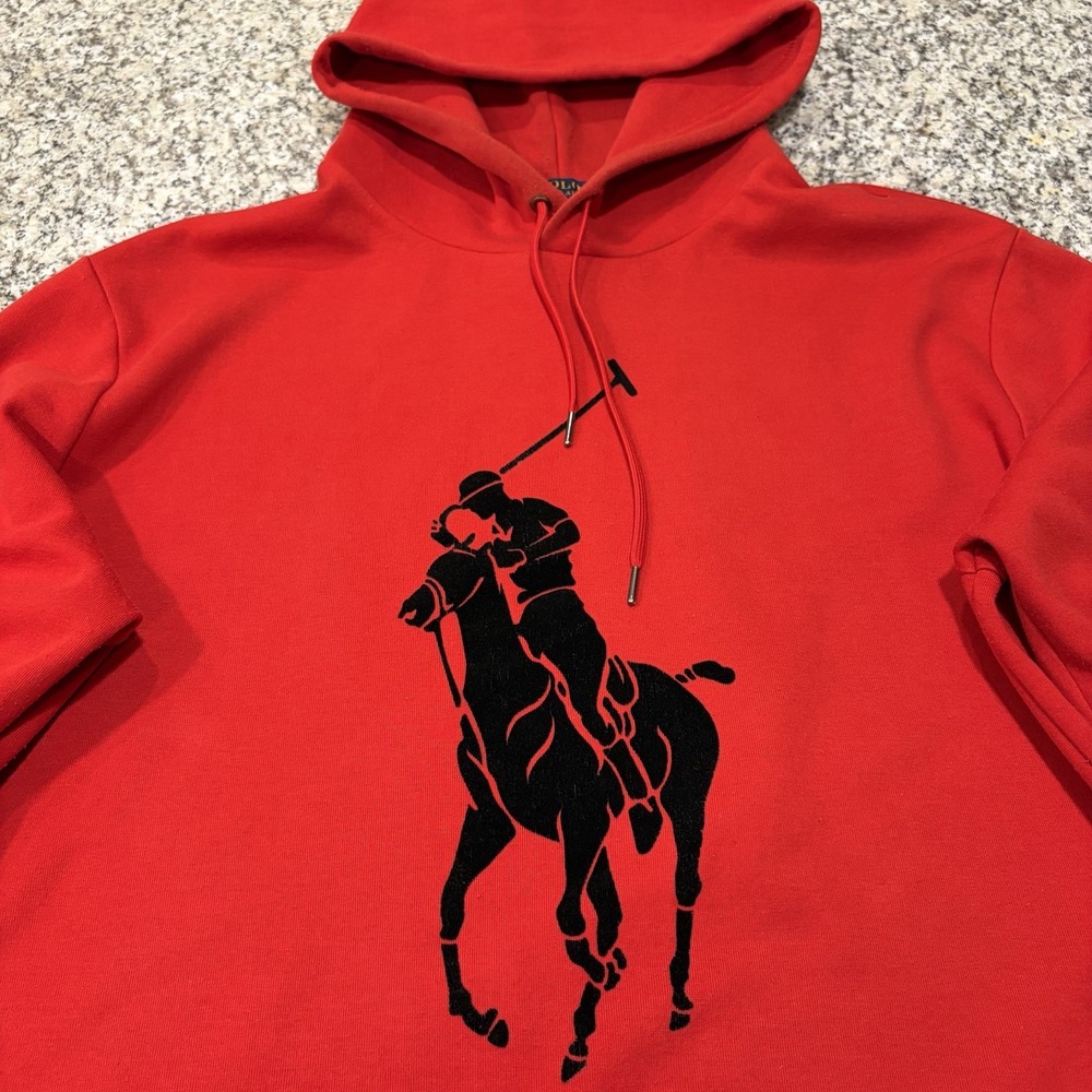 Polo Ralph Lauren Big Pony Fleece Pullover Hoodie Red Black Mens XL